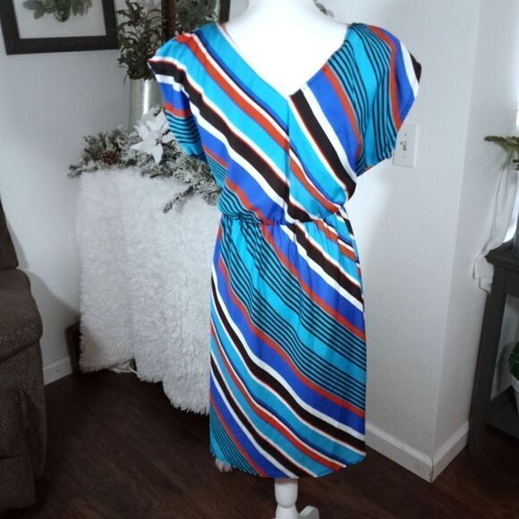 MAURICES BLUE, ORANGE, WHITE, & BLACK STRIPE DRESS SZ.M EUC - Picture 6 of 9